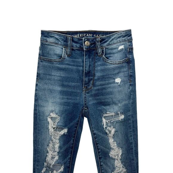 American Eagle Women's Distressed Next Level Stretch Super High Rise Jeggings - Picture 3 of 11